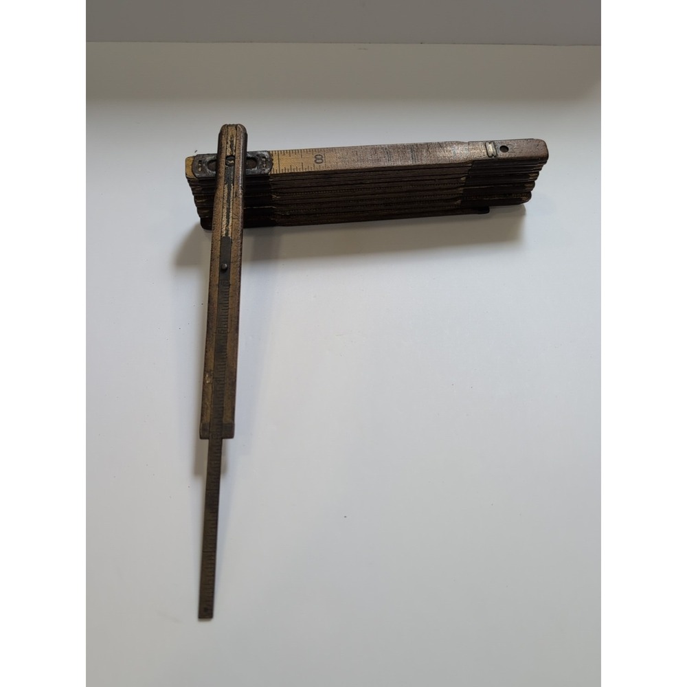 Vintage WOODEN FOLDING RULER 6 Ft 72" Brass Slide